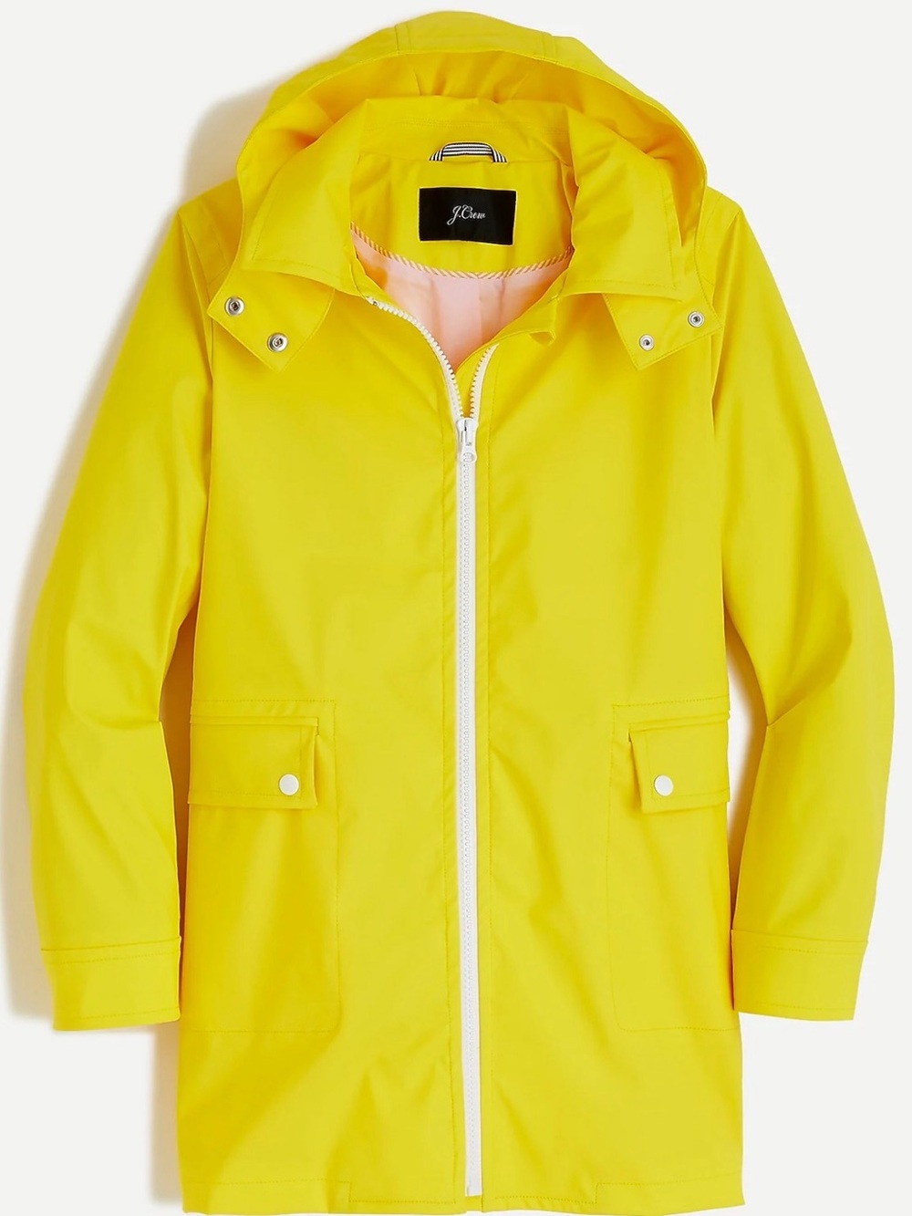 J. Crew Bright Yellow Rubberized Rain Jacket with Soft Pink Lining - Picture 10 of 10